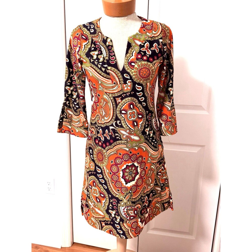 Jude Connally Women's Sz XS Nancy Sheath Dress Retro Mod Abstract Paisley EUC